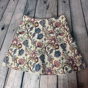 LOFT by Ann Taylor Floral Tapestry A-Line Drop Waist Mini Skirt Cream Size 6